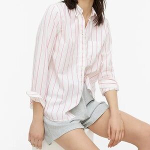 J. Crew | Pink Stripe Classic Fit Washed Cotton Poplin Button Down Shirt Size 6